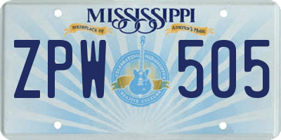 MS license plate ZPW505