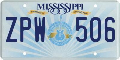 MS license plate ZPW506