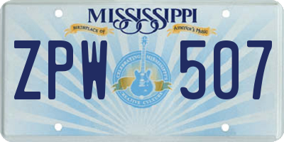 MS license plate ZPW507