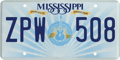 MS license plate ZPW508