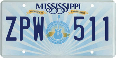 MS license plate ZPW511