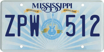 MS license plate ZPW512