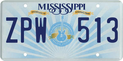 MS license plate ZPW513