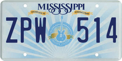 MS license plate ZPW514