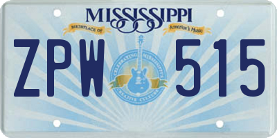 MS license plate ZPW515