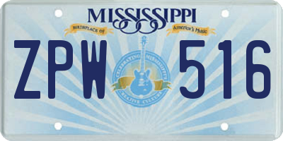 MS license plate ZPW516