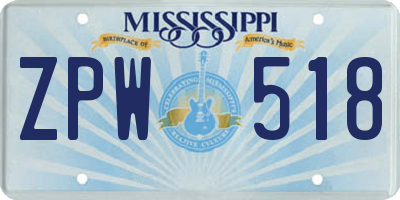MS license plate ZPW518