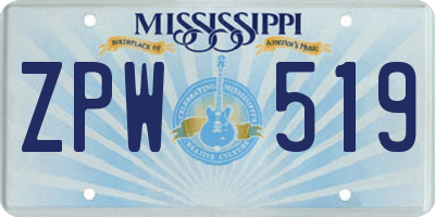 MS license plate ZPW519