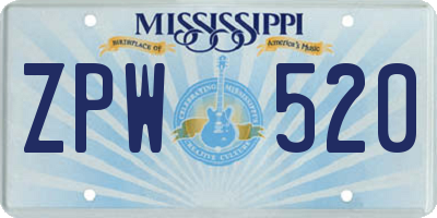 MS license plate ZPW520