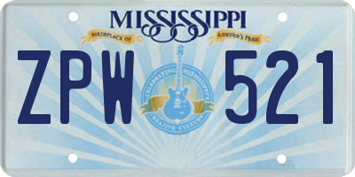 MS license plate ZPW521