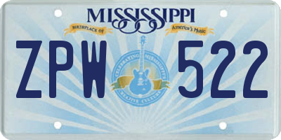 MS license plate ZPW522