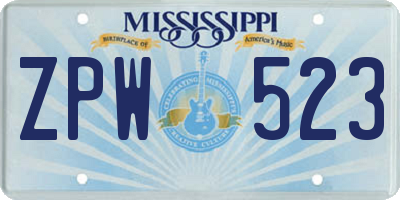 MS license plate ZPW523