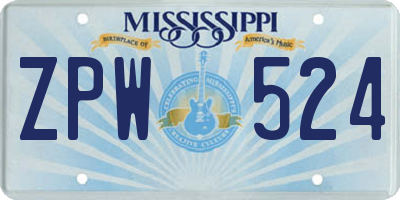 MS license plate ZPW524