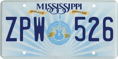 MS license plate ZPW526