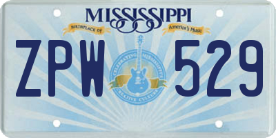 MS license plate ZPW529