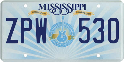 MS license plate ZPW530