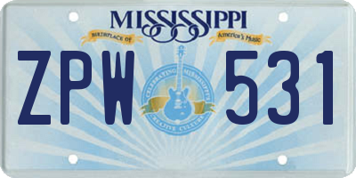 MS license plate ZPW531