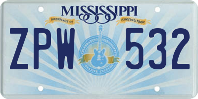 MS license plate ZPW532
