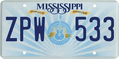 MS license plate ZPW533