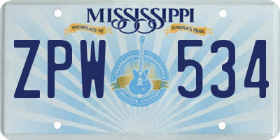 MS license plate ZPW534