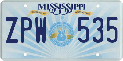 MS license plate ZPW535