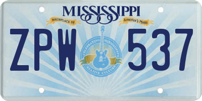 MS license plate ZPW537