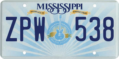 MS license plate ZPW538