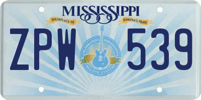 MS license plate ZPW539