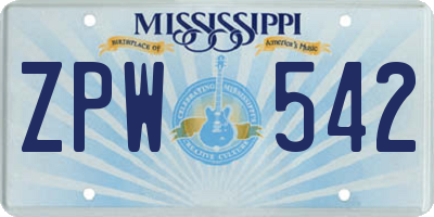 MS license plate ZPW542
