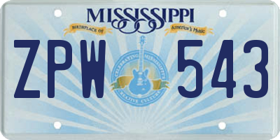 MS license plate ZPW543