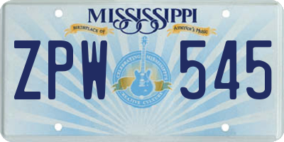 MS license plate ZPW545