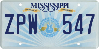 MS license plate ZPW547