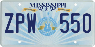 MS license plate ZPW550