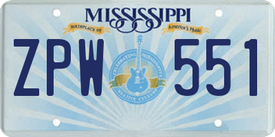 MS license plate ZPW551