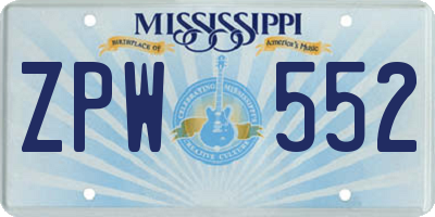 MS license plate ZPW552