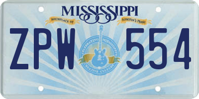 MS license plate ZPW554