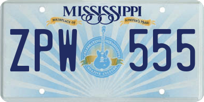 MS license plate ZPW555