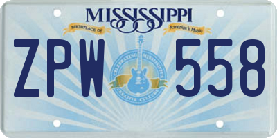 MS license plate ZPW558