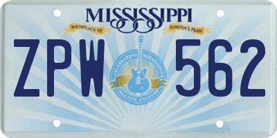 MS license plate ZPW562