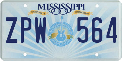 MS license plate ZPW564