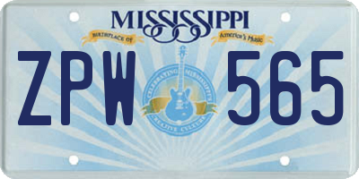 MS license plate ZPW565