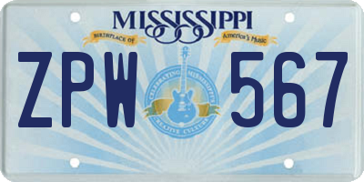 MS license plate ZPW567