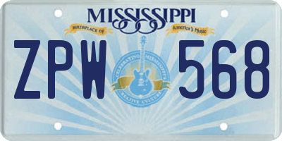 MS license plate ZPW568