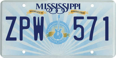 MS license plate ZPW571