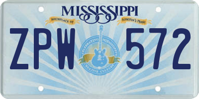 MS license plate ZPW572