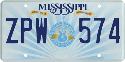 MS license plate ZPW574