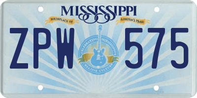 MS license plate ZPW575