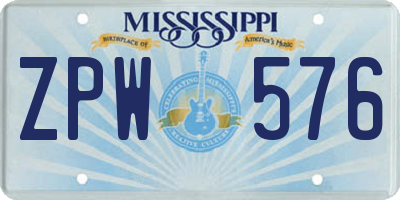 MS license plate ZPW576