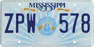MS license plate ZPW578