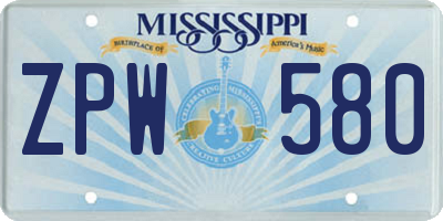 MS license plate ZPW580